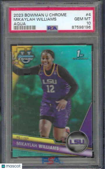 2023 Bowman University Chrome Mikaylah Williams #4 Aqua Refractor PSA 10