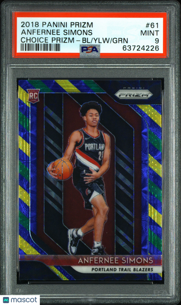 2018-19 Panini Prizm Anfernee Simons #61 Choice Blue Yellow Green Rookie PSA 9