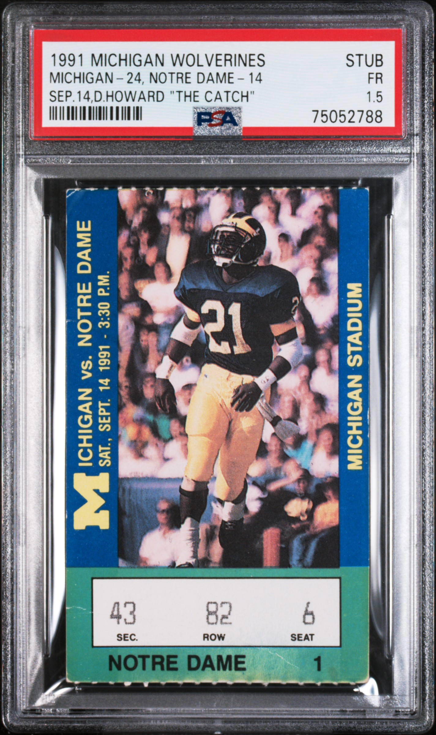 Iconic Desmond Howard "The Catch" Michigan Ticket Stub PSA 1.5
