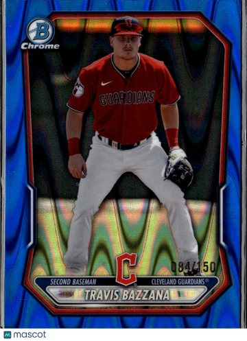 Travis Bazzana 2025 Bowman Chrome Blue RayWave /150 Cleveland Guardians