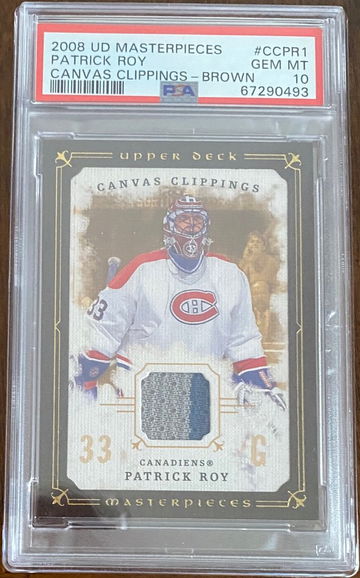 Patrick Roy - U.D. Masterpieces Canvas Clippings Brown  #CCPR1 - PSA 10