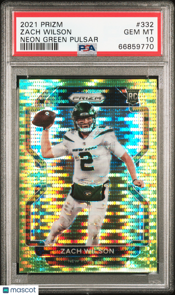 2021 Panini Prizm Zach Wilson #332 Neon Green Pulsar PSA 10