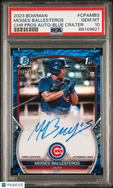 2023 Bowman Chrome Prospect Autographs Moises Ballesteros #CPAMBS Blue Crater Ref /150 PSA 10