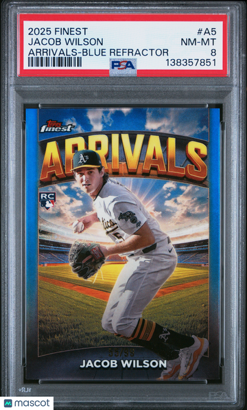 2025 Topps Finest Arrivals Jacob Wilson #A5 Blue Refractor /99 PSA 8