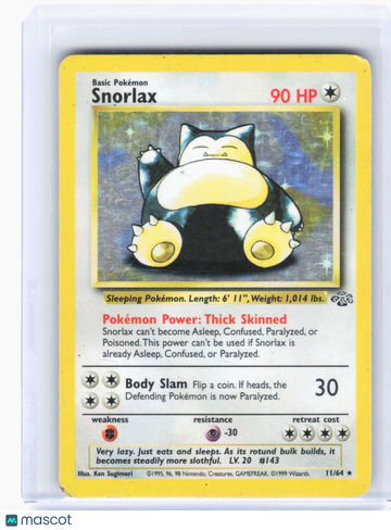 1999 Pokemon—Snorlax #11/64 Jungle—Holo Rare Holo (Damaged)