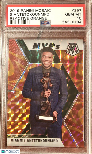 Giannis Antetokounmpo 2019 Mosaic MVPs Reactive Orange #297 PSA 10 Bucks 🏀