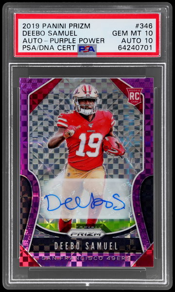2019 Panini Prizm Rookie Autograph Deebo Samuel Purple Power Prizm PSA 10 RC AUTO