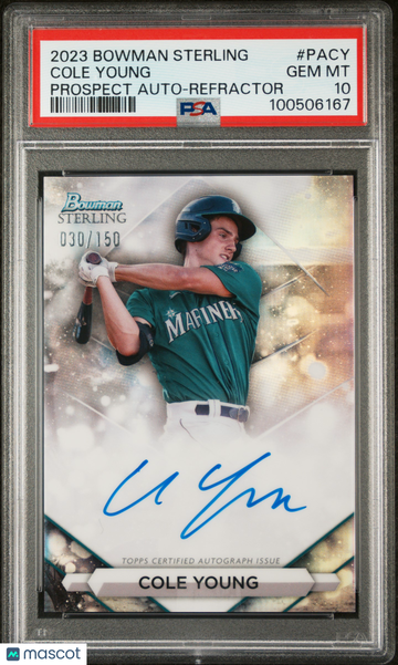 2023 Bowman Sterling Prospect Autographs Cole Young #PACY Refractor /150 PSA 10