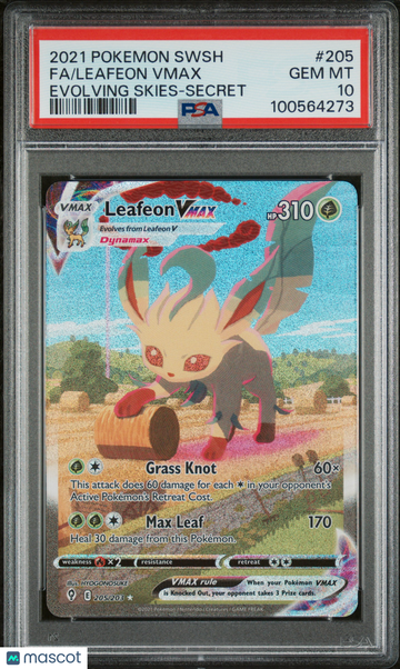2021 Pokemon Sword & Shield Evolving Skies Leafeon VMAX Fa Evolving Skies-Secret PSA 10 #205