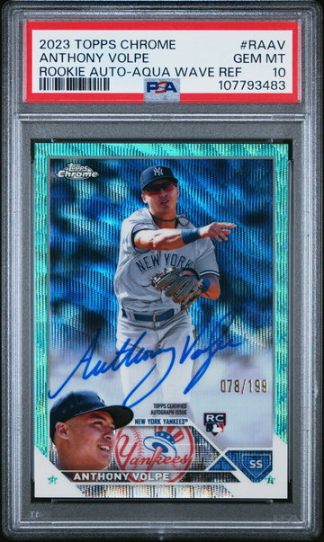 2023 Topps Chrome Rookie Autograph Aqua Wave Refractor Anthony Volpe #RAAV /199 PSA 10