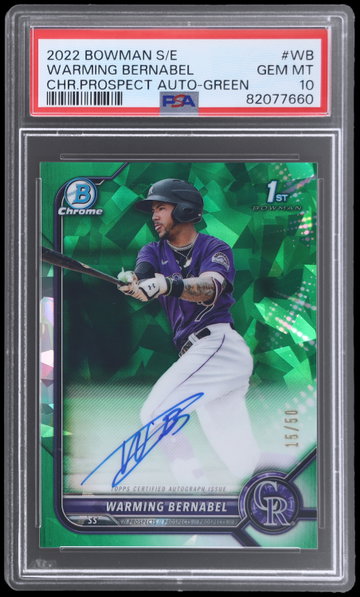 2022 Bowman Chrome Sapphire Warming Bernabel Prospect Autograph Green PSA 10