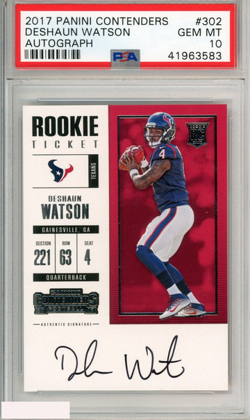 2017 PANINI CONTENDERS DESHAUN WATSON #302 AUTOGRAPH PSA 10 GEM MT RC