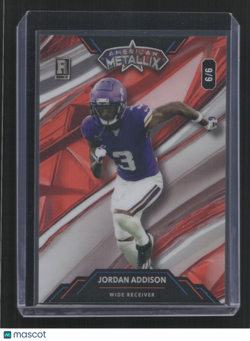 2024 WILD CARD AMERICAN METALLIX JORDAN ADDISON #WMG-JA ROOKIE /6 WILD GLASS SN,RC,/6