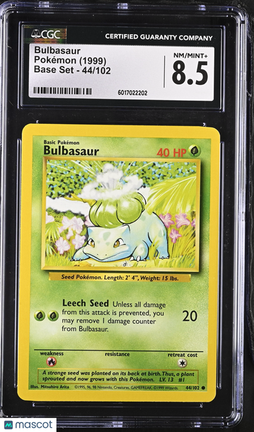 1999 Pokémon Base Set Bulbasaur CGC 8.5 #44/102