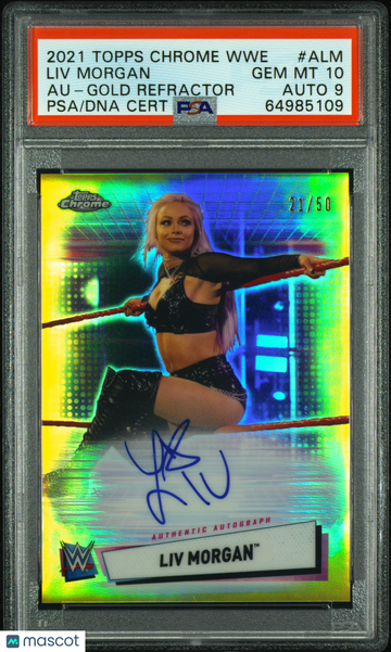 2021 Topps Chrome WWE Autographs LIV Morgan #ALM Gold Refractor /50 PSA 10 Auto 9