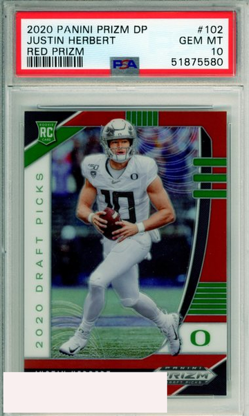2020 PANINI PRIZM DRAFT PICKS JUSTIN HERBERT #102 RED PRIZM ROOKIE PSA 10 GEM MT