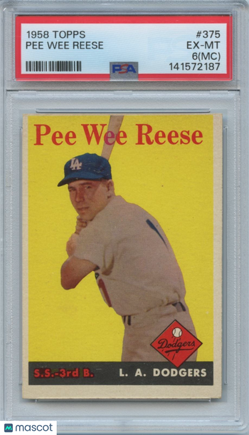 1958 Topps Pee Wee Reese #375 Original Back Parallel/Variety Insert PSA 6