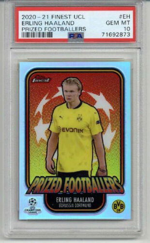 2021-22 TOPPS FINEST UCL PRIZED FOOTBALLERS #EH ERLING HAALAND PSA 10 LOW POP
