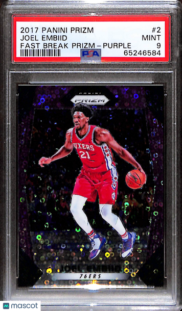 2017 Panini Prizm Joel Embiid #2 Fast Break Purple PSA 9