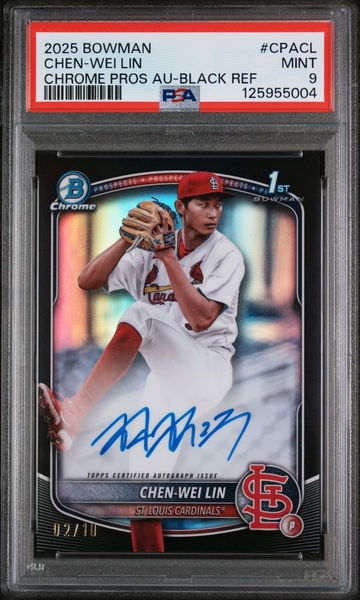 2025 Bowman Chrome Prospect Autographs Black Refractor Chen Wei Lin #CPACL /10 PSA 9