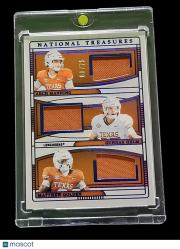 2025 Panini National Treasures Collegiate Gunnar Helm Matthew Golden Arch Manning #TTM-TEX /75 Jersey Patch Memorabilia
