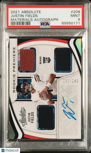 2021 Panini Absolute Justin Fields #208 Materials Autograph /249 PSA 9