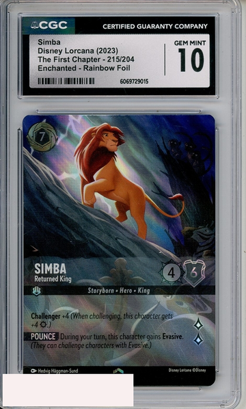 2023 DISNEY LORCANA THE 1ST CHAPT ENCHANTED RAINBOW FOIL SIMBA #215 CGC 10