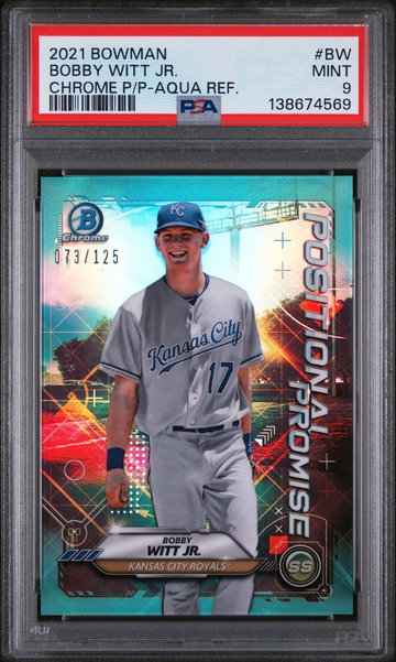 2021 Bowman Chrome Positional Promise Aqua Refractor Bobby Witt Jr. #BW PSA 9