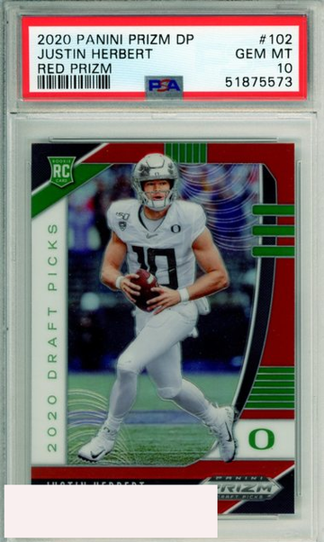 2020 PANINI PRIZM DRAFT PICKS JUSTIN HERBERT #102 RED PRIZM ROOKIE PSA 10 GEM MT