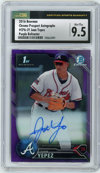 JUAN YEPEZ 2016 Bowman Chrome 1st Purple Refractor Rc #94/250 CSG 9.5