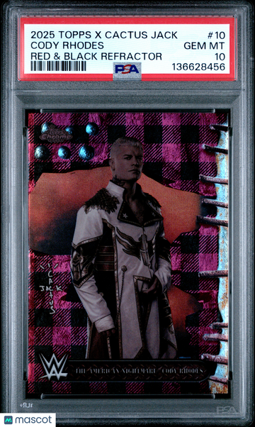 2025 Topps Chrome WWE X Cactus Jack Cody Rhodes #10 Red & Black Refractor PSA 10