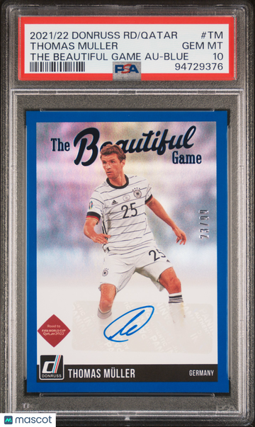 2021 Panini Donruss Road To Qatar The Beautiful Game Autographs Thomas Muller #TM Blue PSA 10