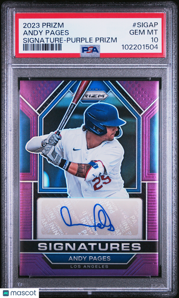 2023 Panini Prizm Signatures Andy Pages #SIGAP Purple PSA 10