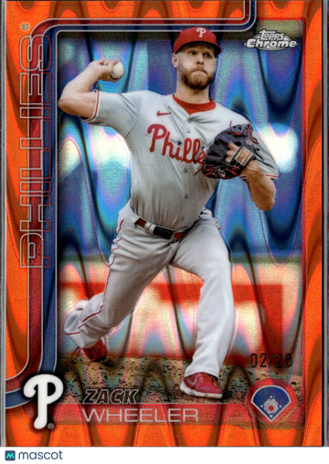 Zack Wheeler 2025 Topps Chrome Orange RayWave /28 Philadelphia Phillies