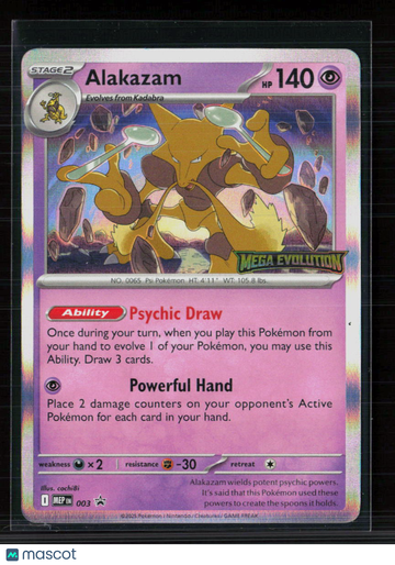 2025 Pokemon Mega Evolution Alakazam Holo Rare Trading Card #003