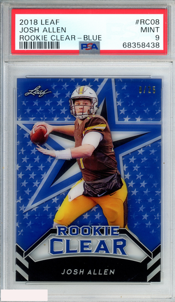 2018 LEAF ROOKIE CLEAR JOSH ALLEN #RC08 BLUE 8 OF 25 RC PSA 9 MINT