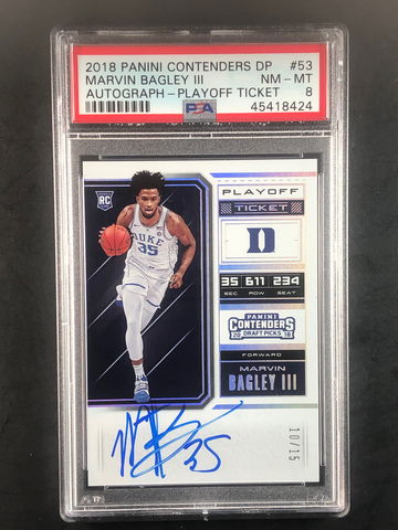 2018-19 Panini Contenders /15 Draft Picks #53 Marvin Bagley III auto RC PSA 8 💎