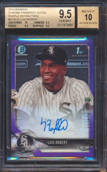 2018 Bowman Chrome Prospect Luis Robert Purple Refractor RC AUTO BGS 9.5/10