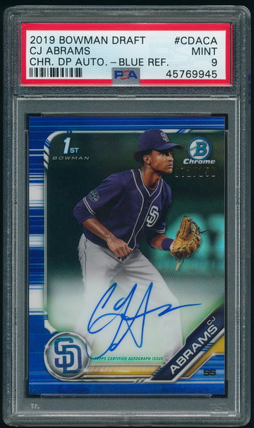 2019 Bowman Chrome Draft CJ Abrams Blue Refractor Auto /150 PSA 9 Mint