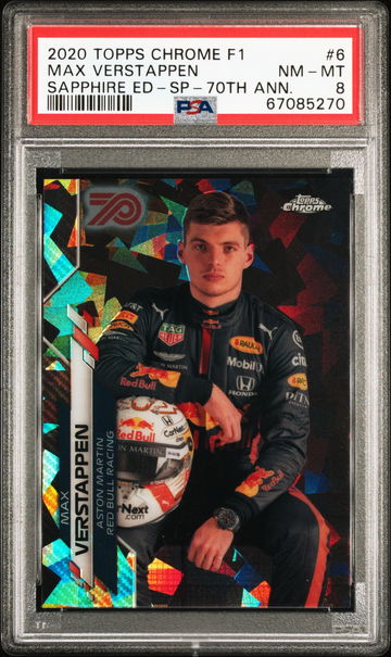 2020 Topps Chrome Formula 1 F1 Sapphire Max Verstappen /70 70th Anniversary Variation PSA 8