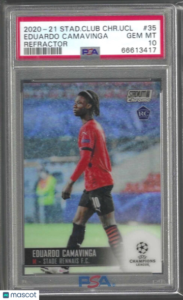 2020 Stadium Club Chrome UEFA Champions League Eduardo Camavinga #35 Refractor PSA 10