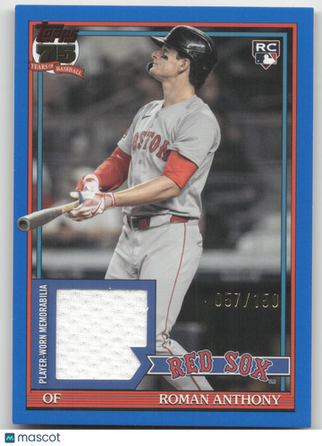 2026 Topps Heritage 1991 Topps Baseball Relic Card Roman Anthony #91R2-RA Blue Border /150 Player-Worn Memorabilia RC