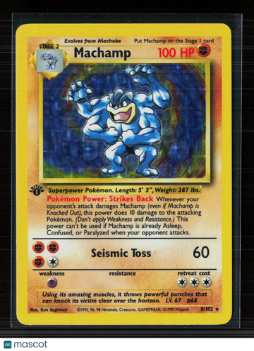 1999 Base Set Machamp Holo Rare 1st Edition #8/102