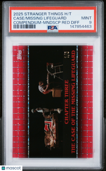 2025 Topps Stranger Things High Tek Compendium Missing Lifeguard Case #C20 Mndscp Red Diff PSA 9