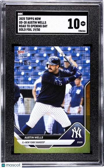 2025 Topps Now Austin Wells #OD-28 Road Opening Day Gold Foil SGC 10