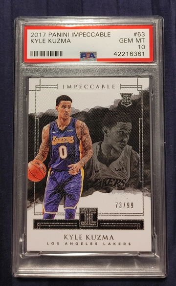 2017-18 Panini Impeccable Kyle Kuzma RC #'d 73/99 PSA 10 (POP 2)