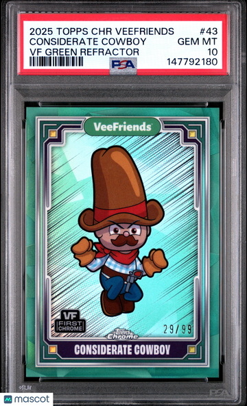 2025 Topps Chrome Veefriends Considerate Cowboy #43 VF Green Refractor PSA 10