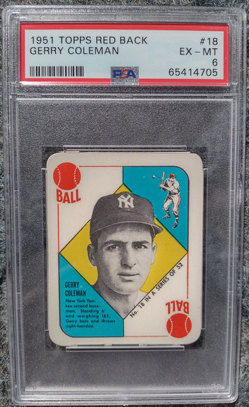 1951 Topps Red Back Gerry Coleman PSA 6