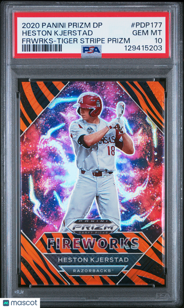 2020 Panini Prizm Draft Picks Fireworks Heston Kjerstad #PDP177 Frwrks Tiger Stripe PSA 10