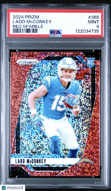 2024 Panini Prizm Ladd Mcconkey #365 Red Sparkle Prizm Parallel/Variety Rookie Base Set PSA 9